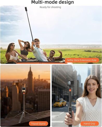 حامل ثلاثي عصا سيلفي قابل للتمديد 53.5 بوصة لـ Insta360 X5/X4/X3/GO 3s، DJI Osmo 360/Pocket 3، Xtra Sphra360، All GoPro، مقبض كاميرا 2 في 1 مع عمود تمديد/Monopod/حامل مدونة فيديو للسفر/ملحق in Kuwait