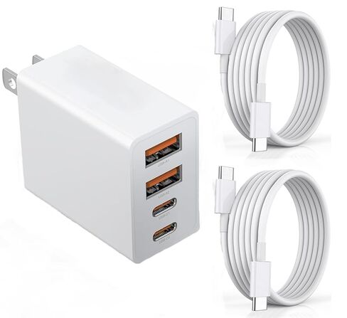 شاحن سريع لهاتف iPhone 17 16 15، كتلة شاحن USB C بقدرة 40 وات مع 4 منافذ (USB C+USB A)، محول حائط للشحن السريع PD QC 3.0، 2 كابل USB C إلى C بطول 6 أقدام لهاتف Samsung Galaxy S26 S25 in Kuwait