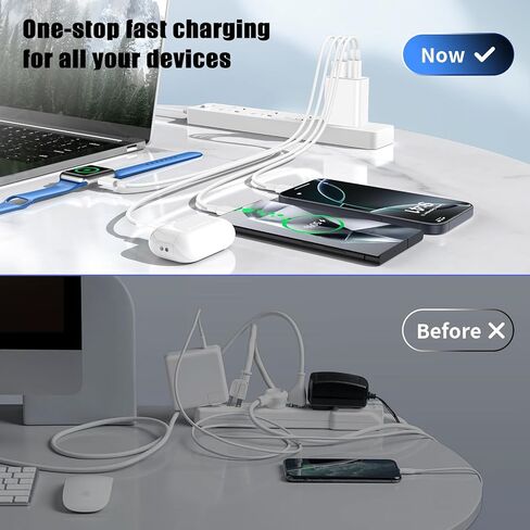 شاحن سريع لهاتف iPhone 17 16 15، كتلة شاحن USB C بقدرة 40 وات مع 4 منافذ (USB C+USB A)، محول حائط للشحن السريع PD QC 3.0، 2 كابل USB C إلى C بطول 6 أقدام لهاتف Samsung Galaxy S26 S25 in Kuwait