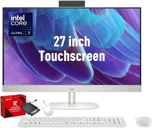 HP 27 All-in-One Desktop Pc, 27'' Touchscreen FHD IPS Display, Intel Ultra 7 255U (12 Cores), Intel AI Boost (12 NPU Tops), 64GB DDR5 RAM, 2TB SSD, Windows 11Pro, Wireless Keyboard & Mouse, WiFi 6 in Kuwait