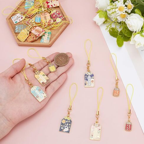 PLIGREAT 24 قطعة من سبيكة تميمة Omamori اليابانية، تعليقة مباركة الحظ السعيد Feng Shui Luck Ornament Happiness Wealth Fortune ملحقات التعليق لسلاسل المفاتيح والهاتف المحمول in Kuwait