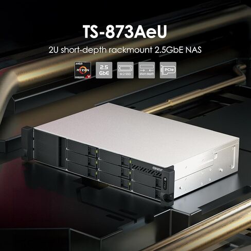 QNAP TS-873AeU-4G-US 8 Bay عالي السرعة وقصير العمق على حامل على حامل مزدوج 2.5 جيجا بايت NAS AMD Ryzen™ وحدة المعالجة المركزية وذاكرة DDR4 سعة 4 جيجا بايت واتصال شبكة 2.5 جيجا بايت (2.5 جيجا بايت/1 جيجا/100 متر) (بدون قرص) in Kuwait