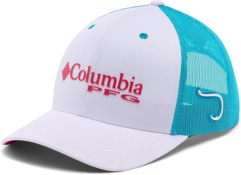 Columbia Unisex PFG Logo Mesh Snap Back, White/Ocean Teal/Guava Pink, One Size in Kuwait