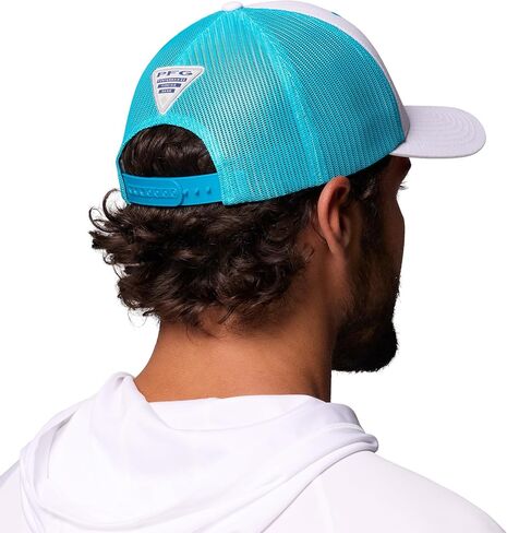 Columbia Unisex PFG Logo Mesh Snap Back, White/Ocean Teal/Guava Pink, One Size in Kuwait