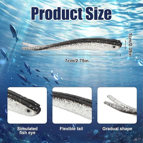 50 PCS Crappie Jigs, Soft Plastic Crappie Lures, Lifelike Forked Tail Minnow Baits, Scented Rubber Lures for Freshwater and Saltwater Bass, Trout, Walleye in Kuwait