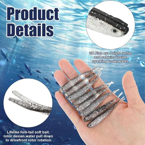 50 PCS Crappie Jigs, Soft Plastic Crappie Lures, Lifelike Forked Tail Minnow Baits, Scented Rubber Lures for Freshwater and Saltwater Bass, Trout, Walleye in Kuwait