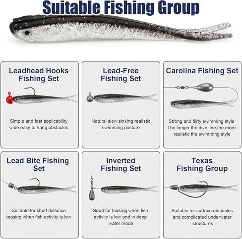 50 PCS Crappie Jigs, Soft Plastic Crappie Lures, Lifelike Forked Tail Minnow Baits, Scented Rubber Lures for Freshwater and Saltwater Bass, Trout, Walleye in Kuwait