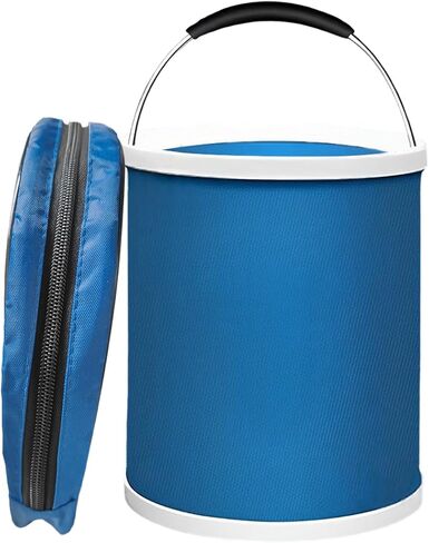 Collapsible Bucket with Handle, 3.4 Gallon 13L Foldable Water Storage Container, Portable Wash Basin for Car Washing, Camping, Fishing, Hiking, Boating, Outdoor Activities (Blue) in Kuwait