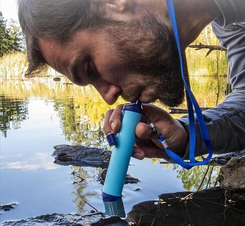 2PCS Personal Water Filter Straw Outdoor Portable Filtration Emergency Survival Gear Water Solutions Tactical Gear for Hiking Camping Accessories Travel Hunting Fishing Outing Backpacking in Kuwait