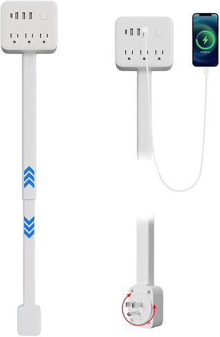 Electrical Outlet Extender Stick, 180° Rotating Surge Protector Power Strip, Featured 3 AC and 4 USB Ports, Multi Plug Wall Outlet Splitter | Ideal for Behind Couches, Nightstands, Desks (White) in Kuwait