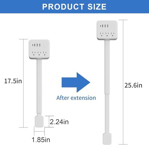 Electrical Outlet Extender Stick, 180° Rotating Surge Protector Power Strip, Featured 3 AC and 4 USB Ports, Multi Plug Wall Outlet Splitter | Ideal for Behind Couches, Nightstands, Desks (White) in Kuwait