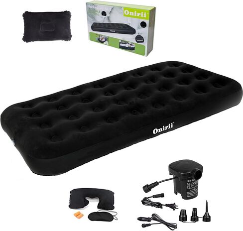 Onirii Twin Size Single Camping Air Mattress Bed with Air Pump,Inflatable Travel Air Mattress,Thickened Portable Blow Up Sleeping Bed Pad for Truck Tent Camping/Home/Hiking(Black) in Saudi Arabia