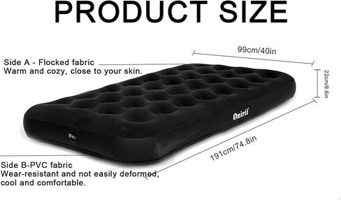 Onirii Twin Size Single Camping Air Mattress Bed with Air Pump,Inflatable Travel Air Mattress,Thickened Portable Blow Up Sleeping Bed Pad for Truck Tent Camping/Home/Hiking(Black) in Saudi Arabia