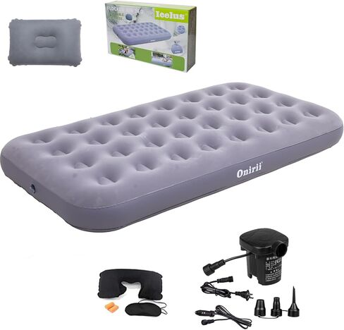 Onirii Twin Size Single Camping Air Mattress Bed with Air Pump,Inflatable Travel Air Mattress,Thickened Portable Blow Up Sleeping Bed Pad for Truck Tent Camping/Home/Hiking(Black) in Saudi Arabia