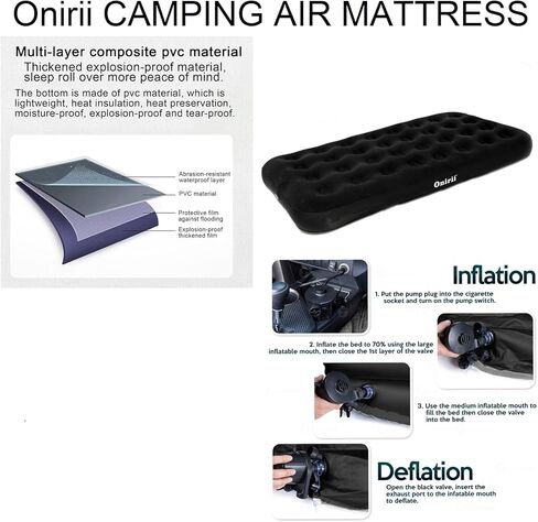 Onirii Twin Size Single Camping Air Mattress Bed with Air Pump,Inflatable Travel Air Mattress,Thickened Portable Blow Up Sleeping Bed Pad for Truck Tent Camping/Home/Hiking(Black) in Saudi Arabia