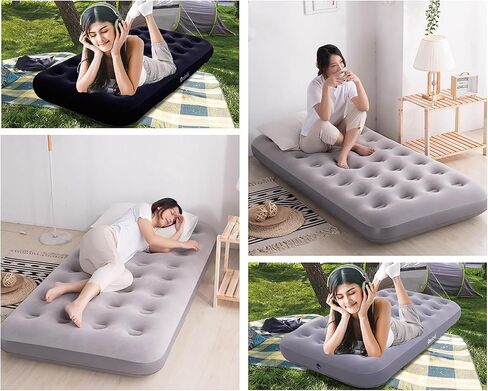 Onirii Twin Size Single Camping Air Mattress Bed with Air Pump,Inflatable Travel Air Mattress,Thickened Portable Blow Up Sleeping Bed Pad for Truck Tent Camping/Home/Hiking(Black) in Saudi Arabia
