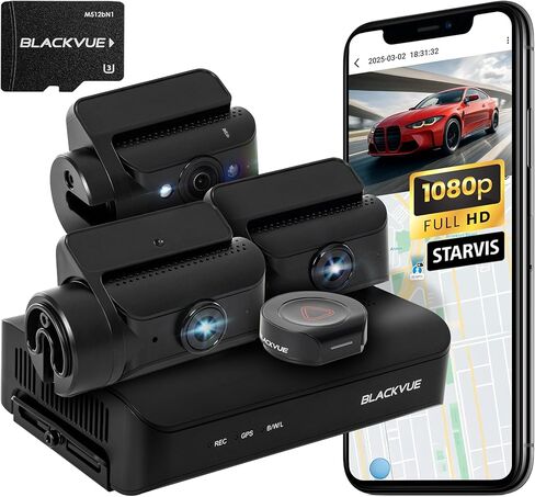 BlackVue DR770X Box-3CH Pro 64GB Dash Cam - 3 كاميرات صغيرة (Full HD أمامي-داخلي-خلفي) + صندوق تسجيل آمن، وضع انتظار السيارات، بطاقة SD مجانية، سعة تصل إلى 512 جيجابايت، واي فاي، نظام تحديد المواقع العالمي (GPS)، كاميرا القيادة ذات الميزات السحابية in Kuwait