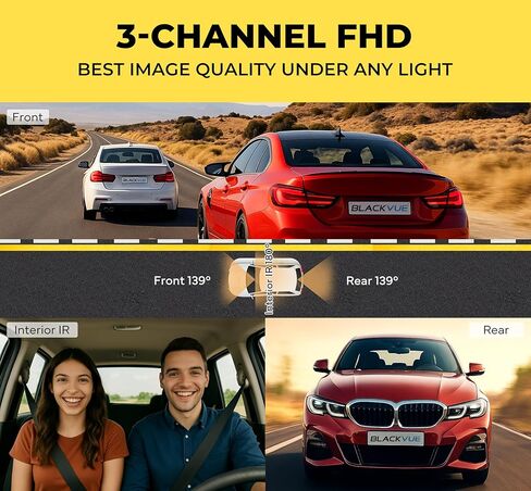 BlackVue DR770X Box-3CH Pro 64GB Dash Cam - 3 كاميرات صغيرة (Full HD أمامي-داخلي-خلفي) + صندوق تسجيل آمن، وضع انتظار السيارات، بطاقة SD مجانية، سعة تصل إلى 512 جيجابايت، واي فاي، نظام تحديد المواقع العالمي (GPS)، كاميرا القيادة ذات الميزات السحابية in Kuwait
