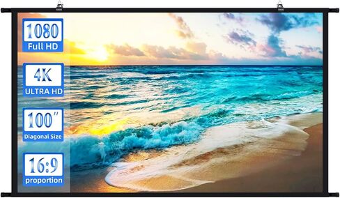 Projection Screen 100“ Portable Projector Screen Indoor Movie Screen with 16:9 4K Full HD Outdoor Projector Screens Wall mounting White Screen for Office presentations Home Theater in Kuwait