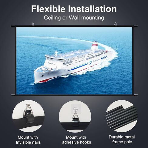 Projection Screen 100“ Portable Projector Screen Indoor Movie Screen with 16:9 4K Full HD Outdoor Projector Screens Wall mounting White Screen for Office presentations Home Theater in Kuwait