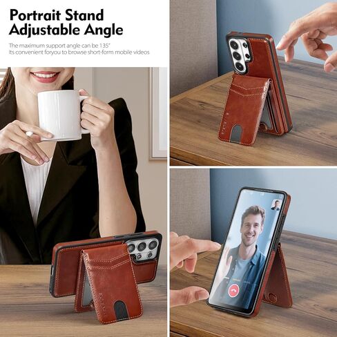 SkyEagle متوافق مع Magsafe 2 في 1 قابل للفصل Samsung Galaxy S26 Ultra Wallet Case حامل بطاقة للنساء والرجال، جراب هاتف من جلد البولي يوريثان المغناطيسي المقاوم للصدمات RFID يمنع الوجه وفتحات الائتمان، بني in Kuwait