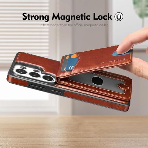 SkyEagle متوافق مع Magsafe 2 في 1 قابل للفصل Samsung Galaxy S26 Ultra Wallet Case حامل بطاقة للنساء والرجال، جراب هاتف من جلد البولي يوريثان المغناطيسي المقاوم للصدمات RFID يمنع الوجه وفتحات الائتمان، بني in Kuwait