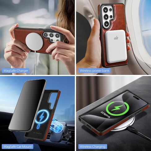 SkyEagle متوافق مع Magsafe 2 في 1 قابل للفصل Samsung Galaxy S26 Ultra Wallet Case حامل بطاقة للنساء والرجال، جراب هاتف من جلد البولي يوريثان المغناطيسي المقاوم للصدمات RFID يمنع الوجه وفتحات الائتمان، بني in Kuwait