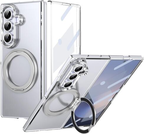 جراب Samsung Galaxy Z Fold 7، مضاد للاصفرار ومضاد لبصمات الأصابع، واقي شاشة مدمج، دعامة مسند 360 درجة، متوافق مع Magsafe. كريستال in Kuwait