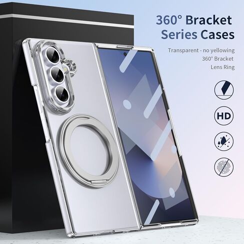 جراب Samsung Galaxy Z Fold 7، مضاد للاصفرار ومضاد لبصمات الأصابع، واقي شاشة مدمج، دعامة مسند 360 درجة، متوافق مع Magsafe. كريستال in Kuwait