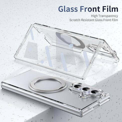 جراب Samsung Galaxy Z Fold 7، مضاد للاصفرار ومضاد لبصمات الأصابع، واقي شاشة مدمج، دعامة مسند 360 درجة، متوافق مع Magsafe. كريستال in Kuwait