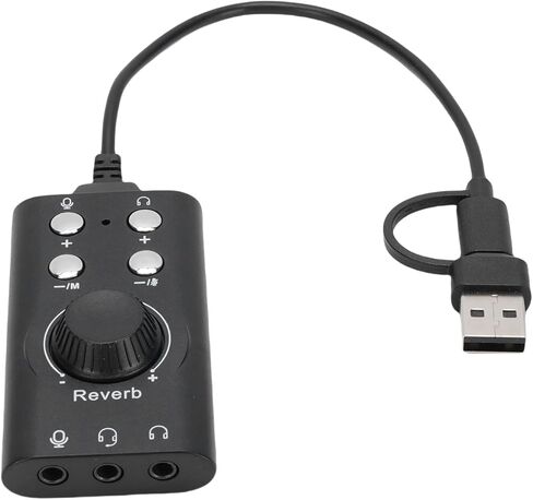 SUNGOOYUE USB Type C External Sound Card, Adjustable Volume Voice Changer with Noise Reduction Chip, for Laptop Phone Live Streaming Karaoke Recording in Kuwait