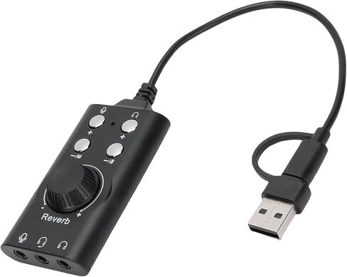 SUNGOOYUE USB Type C External Sound Card, Adjustable Volume Voice Changer with Noise Reduction Chip, for Laptop Phone Live Streaming Karaoke Recording in Kuwait