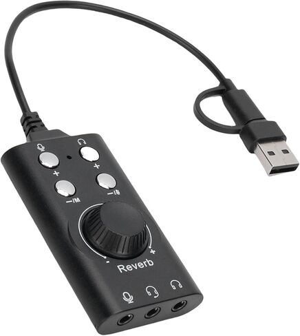 SUNGOOYUE USB Type C External Sound Card, Adjustable Volume Voice Changer with Noise Reduction Chip, for Laptop Phone Live Streaming Karaoke Recording in Kuwait