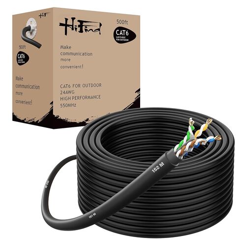 HiFind CAT 6 Outdoor Ethernet Cable Bulk 1000 Ft –Easy Pull Box, UTP High-Speed Long Network Internet RJ45 LAN Patch Wire, 24AWG Solid CCA, UV LLDPE Waterproof Direct Burial for Gaming Routers PoE in Saudi Arabia