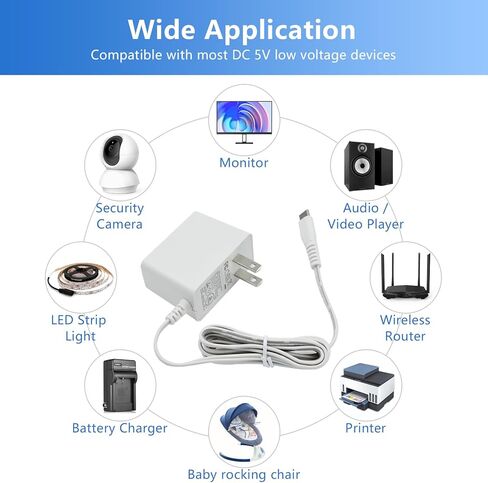 5V 1A DC محول التيار الكهربائي 5W AC / DC شاحن AC 100V-240V إلى DC 5 فولت 1Amp 0.5A استبدال سلك الطاقة لكاميرا الأمن مراقبة الطفل Graco Swing TV Box Raspberry Pi Type C in Kuwait