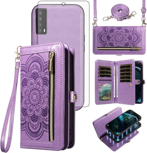 Asuwish Phone Case for TCL Stylus 5G 2022 Zipper Wallet Magnetic Detachable Cell Cover with Tempered Glass Screen Protector Crossbody Strap Flower Card Holder TLC Stylo G5 6.81 T779W Women Rose Gold in Kuwait