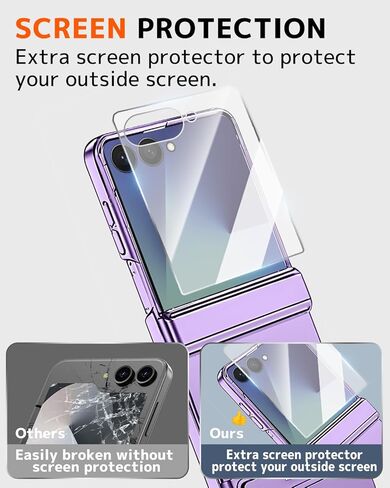 حافظة NINKI لهاتف Samsung Galaxy Z Flip 7 مع مسند مخفي ومفصل مغناطيسي، رفيعة رفيعة مع واقي شاشة بتغطية كاملة ZFlip 7 حافظة هاتف Samsung Z Flip 7 مع حامل - أرجواني in Kuwait