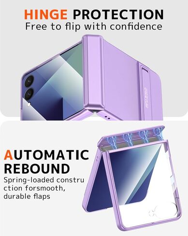حافظة NINKI لهاتف Samsung Galaxy Z Flip 7 مع مسند مخفي ومفصل مغناطيسي، رفيعة رفيعة مع واقي شاشة بتغطية كاملة ZFlip 7 حافظة هاتف Samsung Z Flip 7 مع حامل - أرجواني in Kuwait