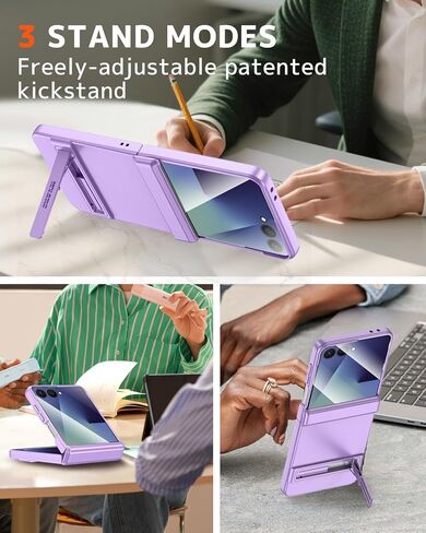 حافظة NINKI لهاتف Samsung Galaxy Z Flip 7 مع مسند مخفي ومفصل مغناطيسي، رفيعة رفيعة مع واقي شاشة بتغطية كاملة ZFlip 7 حافظة هاتف Samsung Z Flip 7 مع حامل - أرجواني in Kuwait