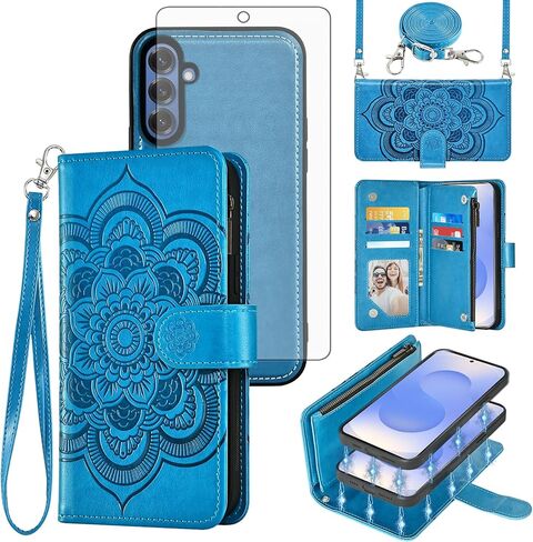 حافظة هاتف Asuwish لهاتف Samsung Galaxy S25 5G مزودة بسحاب ومحفظة مع واقي شاشة من الزجاج المقسى وحزام حبل متقاطع وحامل بطاقة زهرة S 25 25S 25 25S SM-S931U للنساء والرجال والفتيات باللون الرمادي in Kuwait