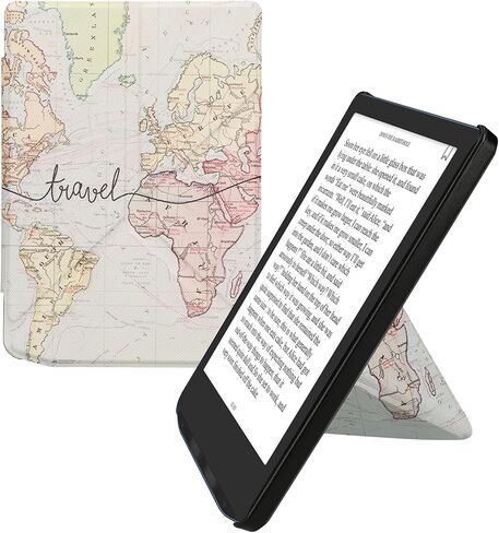 حافظة kwmobile Origami متوافقة مع Pocketbook Verse/Verse Pro/Verse Color/Vivlio Light/Light HD - حافظة رفيعة وغطاء من جلد البولي يوريثان الفاخر مع حامل - شعار المكتبة متعدد الألوان in Kuwait