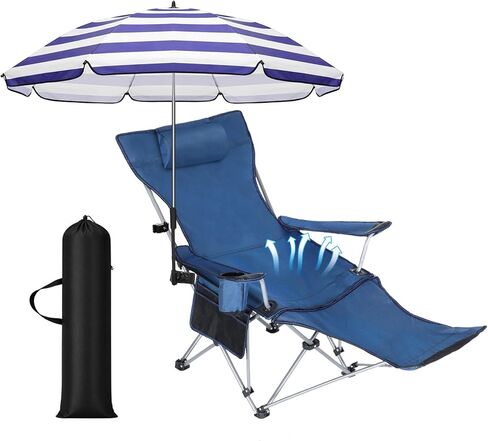 Karenhi 1 Set Beach Camping Chair with Umbrella for Adult Folding Reclining Camping Chair with Foot Rest Adjustable Clamp Canopy Shade for Outdoor Patio Beach Travel in Saudi Arabia