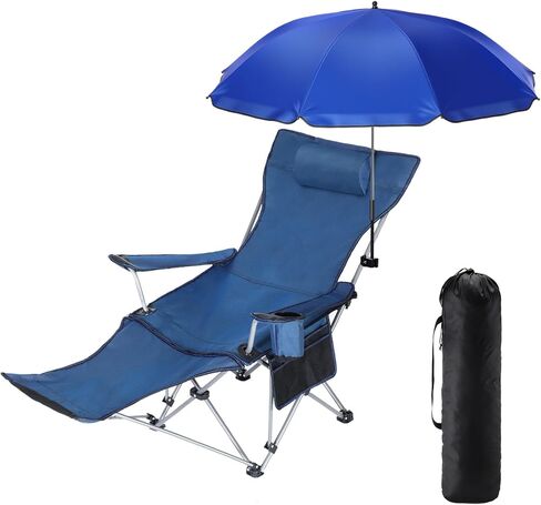 Karenhi 1 Set Beach Camping Chair with Umbrella for Adult Folding Reclining Camping Chair with Foot Rest Adjustable Clamp Canopy Shade for Outdoor Patio Beach Travel in Saudi Arabia