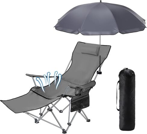 Karenhi 1 Set Beach Camping Chair with Umbrella for Adult Folding Reclining Camping Chair with Foot Rest Adjustable Clamp Canopy Shade for Outdoor Patio Beach Travel in Saudi Arabia