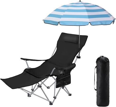 Karenhi 1 Set Beach Camping Chair with Umbrella for Adult Folding Reclining Camping Chair with Foot Rest Adjustable Clamp Canopy Shade for Outdoor Patio Beach Travel in Saudi Arabia