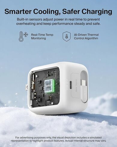 Belkin Wall GaN Charger 45W w/ 2.6ft Retractable USB C Cable & USB C Port - iPhone Charger Fast Charging for iPhone 17 & 16 Series, Galaxy S26 Series, AirPods, Tablet, MacBook, Chromebook, Travel in Saudi Arabia