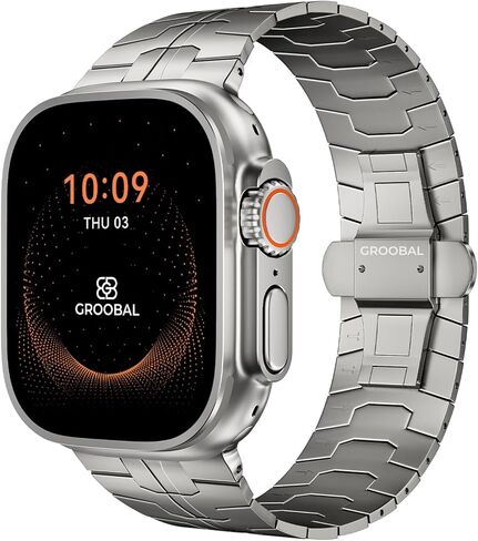 سوار من التيتانيوم من الدرجة 5 لساعة Apple Ultra 3/2/1 49 ملم والسلسلة 11/10 46 ملم، طلاء DLC مضاد للخدش Ultra 3 حزام مع تصميم رابط صغير لملاءمة دقيقة، سوار مشبك آمن على شكل فراشة للرجال in Kuwait