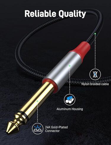 كابل ستيريو 1/8 بوصة إلى 1/4 بوصة 3.3FT، 1/8 بوصة TRS ستيريو إلى كابل TS Mono Y مزدوج 1/4 بوصة للهواتف الذكية، الخلاط، الكمبيوتر الشخصي، مشغل الأقراص المضغوطة، مكبرات الصوت ونظام ستيريو منزلي in Kuwait