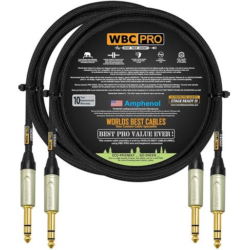 وحدتان - 4 أقدام - كابل WBC-PRO-Quad فائق الصمت والمرن ومتوازن للغاية مع Amphenol QS3P-AU ¼ بوصة (6.35 مم) مقابس هاتف ستيريو TRS ذهبية مستقيمة وسترة تويد سوداء in Kuwait