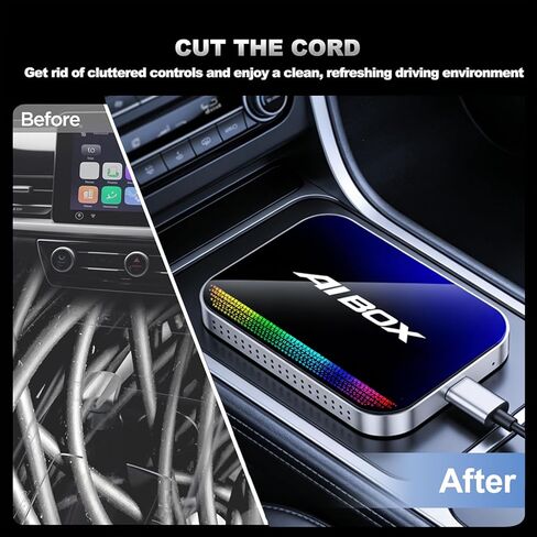 Wireless CarPlay Android Auto Adapter AI Magic Box with Net-Flix YouTube TikTok, Built-in Play Store and Screen Mirroring, Plug and Play Video Adapter for OEM Factory Wired CarPlay Vehicles in Kuwait